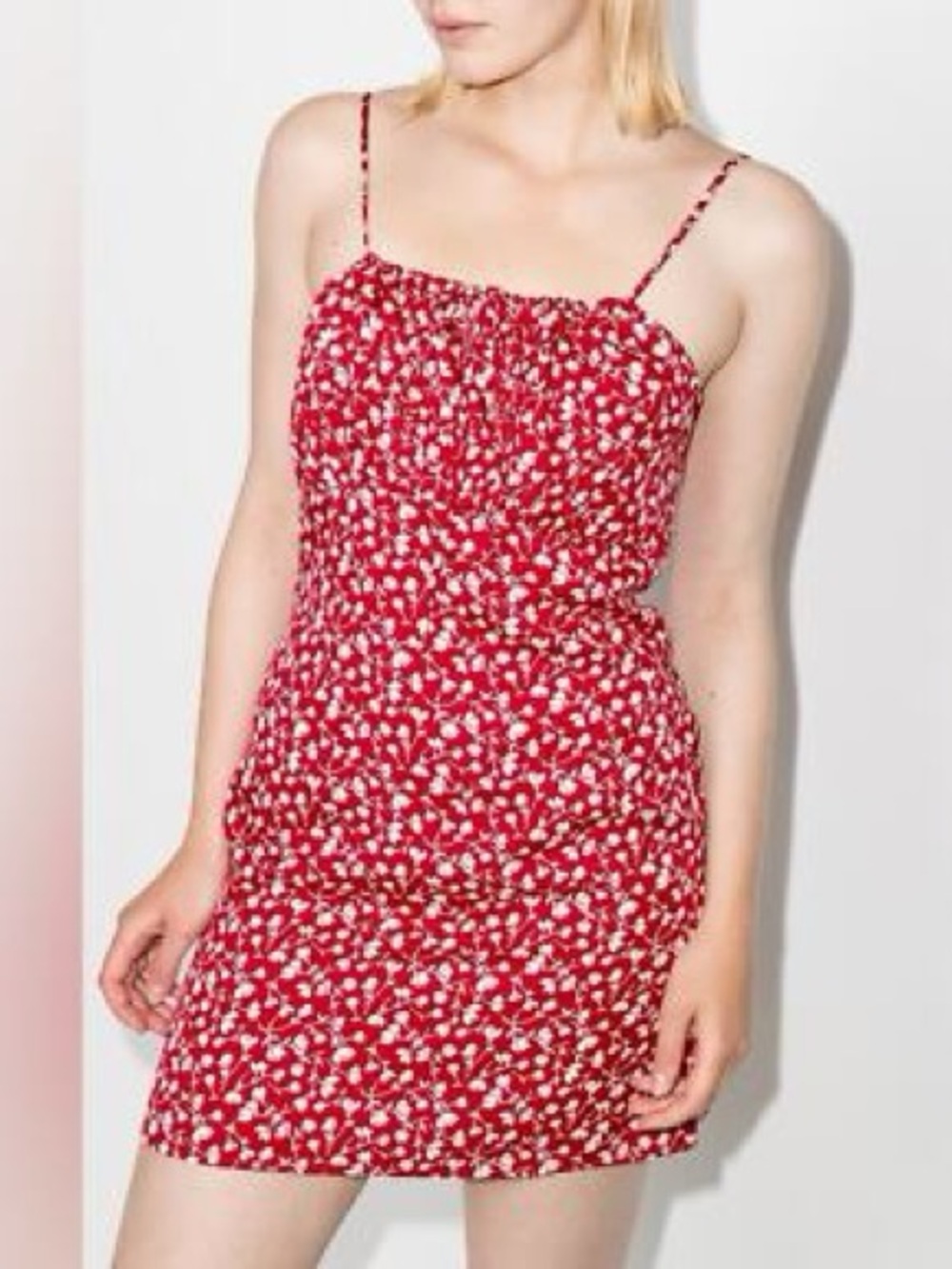 Reformation Abbott Printed Mini Dress Size 0 Red White Floral Feminine Cottage - Picture 2 of 11